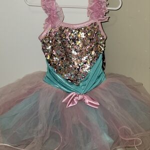 Wish Glittering Pink and Teal Kids Dance Costume